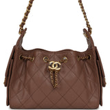 Chanel Mini 25 Hobo Bag Brown Caviar Antique Gold Hardware - Thumbnail View 1