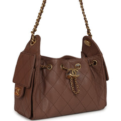 Chanel Mini 25 Hobo Bag Brown Caviar Antique Gold Hardware
