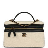 Chanel Coco Beach Top Handle Long Vanity Case with Chain Ecru Tweed and Black Calfskin Gold Hardware - Thumbnail View 1