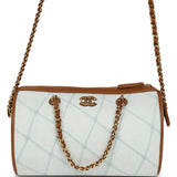 Chanel Coco Beach Mini Timeless Classic Barrel Bag with Chain Light Blue Denim and Brown Calfskin Gold Hardware - Thumbnail View 1