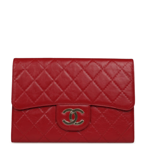 Chanel XXL CC Clutch Red Shiny Crumpled Calfskin Gold Hardware