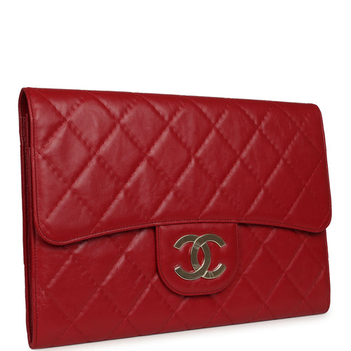 Chanel XXL CC Clutch Red Shiny Crumpled Calfskin Gold Hardware