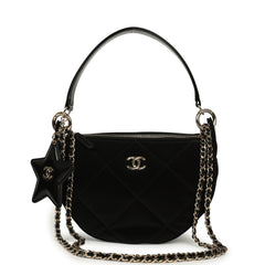 Chanel Coco Neige Clutch with Chain Black Velvet-Effect Nylon and Black Shiny Crumpled Calfskin Light Gold Hardware