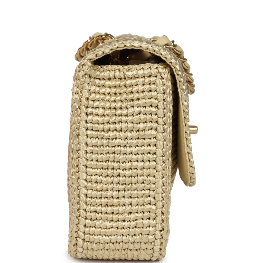 Chanel Small Coco Beach Small Flap Bag Light Gold Braided Raffia Gold