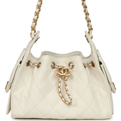 Chanel Mini 25 Hobo Bag White Caviar Antique Gold Hardware