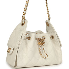 Chanel Mini 25 Hobo Bag White Caviar Antique Gold Hardware