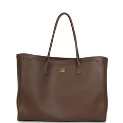 Chanel Large Cerf Shopping Bag Brown Calfskin Gold Hardware