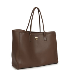 Chanel Large Cerf Shopping Bag Brown Calfskin Gold Hardware