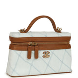 Chanel Coco Beach Top Handle Long Vanity Case with Chain Light Blue Denim and Brown Calfskin Gold Hardware - Thumbnail View 2