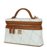 Chanel Coco Beach Top Handle Long Vanity Case with Chain Light Blue Denim and Brown Calfskin Gold Hardware - Thumbnail View 5