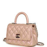 Chanel Micro Coco Top Handle Flap Iridescent Pink Shiny Caviar Mixed Metal Hardware - Thumbnail View 5