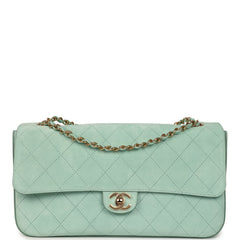 Chanel Maxi "Souplissimo" Small Flap Bag Green Beige Suede Gold Hardware