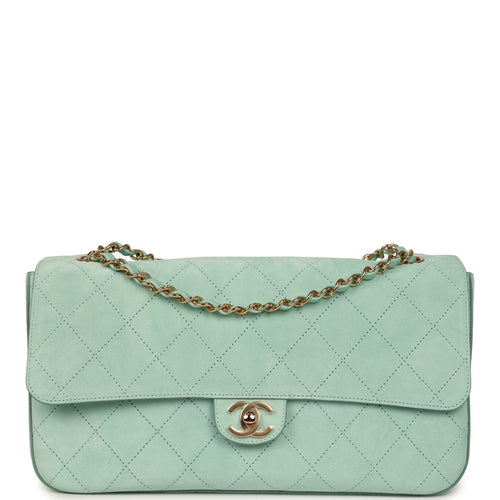 Chanel Maxi "Souplissimo" Small Flap Bag Green Beige Suede Gold Hardware