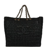 Chanel Coco Beach CC Shopping Tote Black Raffia and Calfskin Gold Hardware - Thumbnail View 1