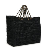 Chanel Coco Beach CC Shopping Tote Black Raffia and Calfskin Gold Hardware - Thumbnail View 2