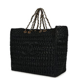 Chanel Coco Beach CC Shopping Tote Black Raffia and Calfskin Gold Hardware - Thumbnail View 5