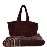 Chanel Coco Beach CC Beach Tote Bag & Towel Set Burgundy Terry Silver Hardware - Thumbnail View 1