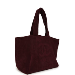 Chanel Coco Beach CC Beach Tote Bag & Towel Set Burgundy Terry Silver Hardware