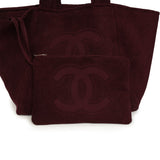 Chanel Coco Beach CC Beach Tote Bag & Towel Set Burgundy Terry Silver Hardware - Thumbnail View 8