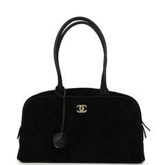 Chanel Large "Perfect Bowling" Bag Black Suede Gold Hardware