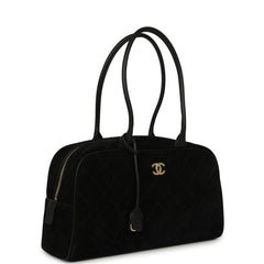 Chanel Large "Perfect Bowling" Bag Black Suede Gold Hardware