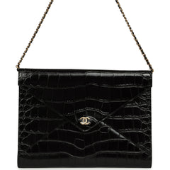 Chanel Envelope Clutch with Chain Black Croc Embossed Calfskin Gold Hardware