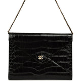 Chanel Envelope Clutch with Chain Black Croc Embossed Calfskin Gold Hardware - Thumbnail View 1