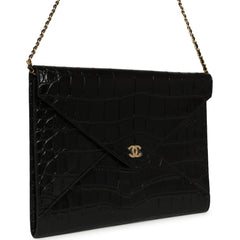 Chanel Envelope Clutch with Chain Black Croc Embossed Calfskin Gold Hardware