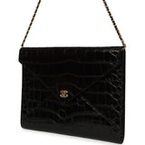 Chanel Envelope Clutch with Chain Black Croc Embossed Calfskin Gold Hardware - Thumbnail View 6