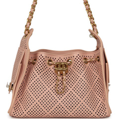 Chanel Mini 25 Hobo Bag Light Pink Perforated Calfskin Antique Gold Hardware