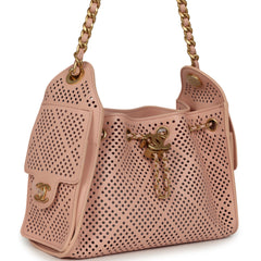 Chanel Mini 25 Hobo Bag Light Pink Perforated Calfskin Antique Gold Hardware