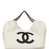 Chanel Maxi Coco Beach Cambon Hobo Bag White Denim and Black Calfskin Brushed Gold Hardware - Thumbnail View 1