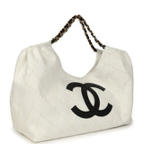 Chanel Maxi Coco Beach Cambon Hobo Bag White Denim and Black Calfskin Brushed Gold Hardware - Thumbnail View 2