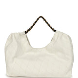 Chanel Maxi Coco Beach Cambon Hobo Bag White Denim and Black Calfskin Brushed Gold Hardware - Thumbnail View 4