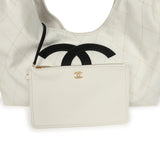 Chanel Maxi Coco Beach Cambon Hobo Bag White Denim and Black Calfskin Brushed Gold Hardware - Thumbnail View 7