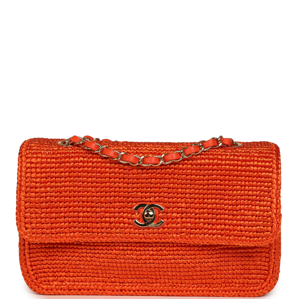 Chanel Small Coco Beach Small Flap Bag Orange Braided Raffia Gold Hard