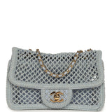 Chanel Small Coco Beach Macrame Flap Bag Light Blue Mesh Gold Hardware - Thumbnail View 1