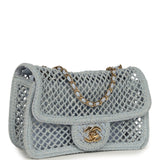 Chanel Small Coco Beach Macrame Flap Bag Light Blue Mesh Gold Hardware - Thumbnail View 2