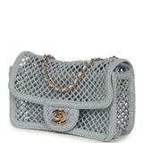 Chanel Small Coco Beach Macrame Flap Bag Light Blue Mesh Gold Hardware - Thumbnail View 5