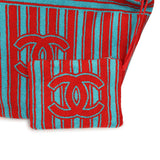 Chanel Coco Beach CC Striped Beach Tote Bag & Towel Set Red and Turquoise Terry Silver Hardware - Thumbnail View 8