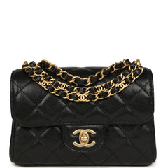 Chanel Mini "CC Vibe" Flap Bag Black Shiny Caviar Brushed Gold Hardware