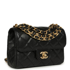 Chanel Mini "CC Vibe" Flap Bag Black Shiny Caviar Brushed Gold Hardware