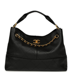 Chanel Small Coco Hobo Bag Black Calfskin Antique Gold Hardware
