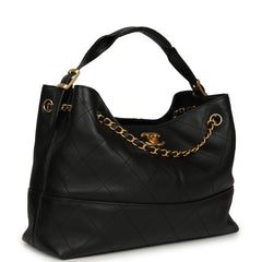 Chanel Small Coco Hobo Bag Black Calfskin Antique Gold Hardware