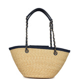 Chanel Small Coco Beach Shopping Tote Bag Bag Beige Raffia and Dark Blue Denim Light Gold Hardware - Thumbnail View 4