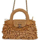 Chanel Small Fringe Kelly Dark Beige Raffia Wood and Light Gold Hardware - Thumbnail View 1