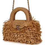 Chanel Small Fringe Kelly Dark Beige Raffia Wood and Light Gold Hardware - Thumbnail View 5