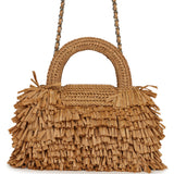 Chanel Small Fringe Kelly Dark Beige Raffia Wood and Light Gold Hardware - Thumbnail View 4