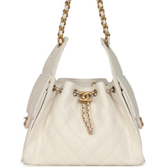 Chanel Small 25 Hobo Bag White Caviar Antique Gold Hardware