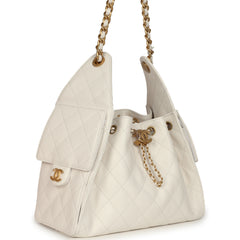 Chanel Small 25 Hobo Bag White Caviar Antique Gold Hardware
